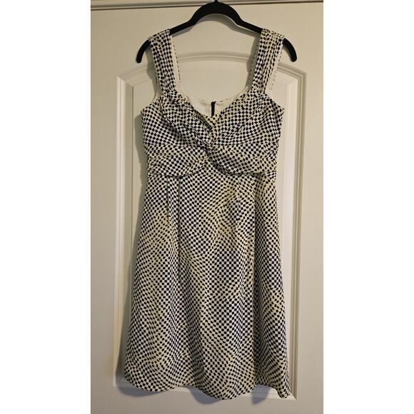 Nanette Lepore Silk All Wrapped Up Dress Navy Yellow Distorted Check Size 2 - Picture 8 of 8